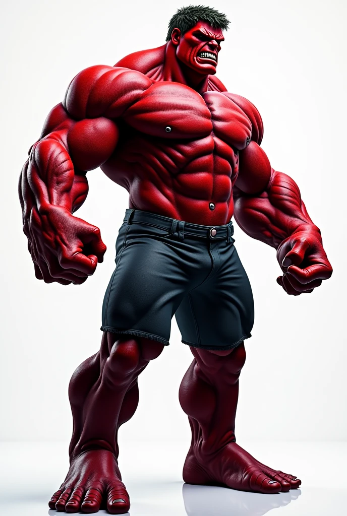 side view of full body of Red Hulk (marvel),iconic pose,pronounced muscles and jaggedskin,Photorealistic,Surrealist,Hyperrealistic,8k, ultra high res, sharp focus,highly detailed ,high-key image, high key lighting image,A simple transparent background contrasts with the subject, highlighting every detail on the subject