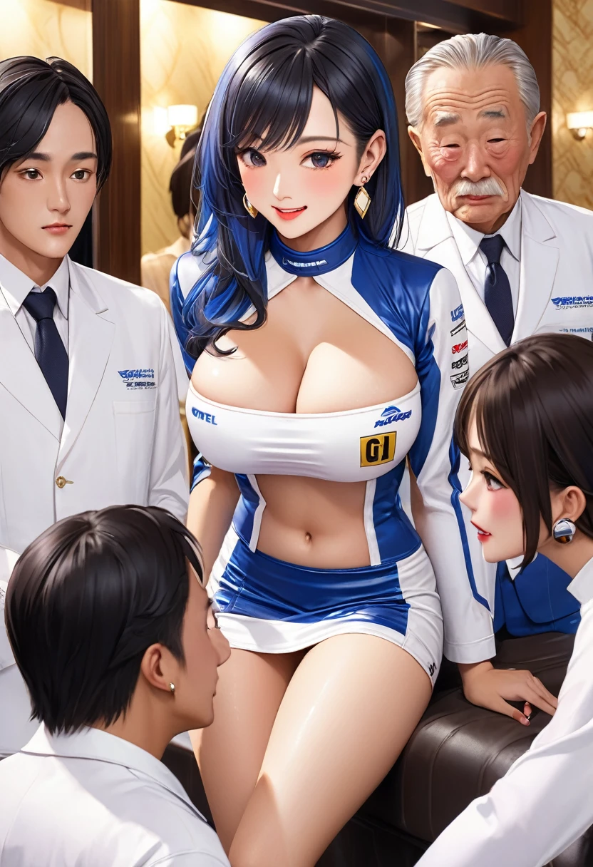 Realistic Rendering with Unreal Engine 5, Random Pause, （Behind the scenes of AV filming at the Motor Sどうやって venue：3.0）、（Men only：2.0）、Race Queen、Uniform with sponsor logo Red ultra-high leg uniform、Earrings、performance 、Exquisite beauty、（Embarrassed look：1.8）、（performance：1.5）、Beautiful Face, Slim model body shape, Huge , Oil, Beautiful legs、(Tight-fitting car racing suit：1.8),（太ももまでのRace Queenロングブーツ：4.0）Spread your legs、）、Spread your legs、Wet and shiny body, Colorful Hair, (((Brown skin beauty))), camera、（Behind the scenes of AV shoot：3.0）、（Surrounded by a lot of old people：3.0）、、Laughter、(Breastfeeding through clothing:1.1), Are standing、 line、(Browsing Caution:1.1),(masterpiece, 最high quality:1.3) (Surreal:1.35) (Realistic:1.45) (Skin with attention to detail) high quality, Browsing Caution, (Multiple penises, Surrounded, Someone:1.4) , Japanese, 24-years-old, Expressive eyes, Perfect Face, (fix makeup) (lipstick:1.1) . (Black Hair), , break slender, Big Breasts, (Nipples:1.2) (perfect Nipples:1.2), (Dark Skin:1.4), (Oiled and shiny body:1.3), Spread your legs, (、Old men line up around a woman：1.3、break(At the hotel :1.5), Earrings、(Racing Girls 1.7),Feminine, Body-fitting blue and white metallic miniskirt lift with sponsor logo :2.0), ((Luxury hotels have spaces for sex。:1.5), (Big Breasts少女がベッドの上で衣装を着たまま老人男性数人にレイプされている.:1.5), (Racing Girls&#39; She&#39;s a whore here who prostitutes herself to old men..:1.4), (She has gentle sex:1.4), (This girl is a 20-year-old racing girl.、Tall, Slender model figure.:1.8), (彼女の体はとてもスリムでBig Breastsで魅力的です.:1.4), (Her outfit in Racing Girls is as feminine as. : 1.5), (She has her blonde hair tied to one side :1.5), (Feminine, Body-fitting blue and white metallic miniskirt lift with sponsor logo :1.8), (Contains sponsor logo、Blue and white metallic mini skirt lifts the hips and thighs :1.8), (太ももまでのRace Queenロングブーツを履いた彼女の脚は美しい. :1.5), (Feminineアクセサリー :1.5), (Heavy makeup and nail art : 1.5), (High heels with straps : 1.3), (The above costumes do not apply to men...:1.8), (Everyone but her is wearing a man&#39;s&#39;Clothes. : 1.5), (Two older men on either side of her are groping her.. :1.6), (She was captured by an older man、Being sexually harassed. : 1.7), (Korean company employee : 1.6), (She is being threatened by the old men..:1.5), (There are BDSM paraphernalia in the background..:1.3), (An old man puts a woman to bed、Fucking her roughly with my penis., The penis is inserted into the vagina, Spoon pose sex:2.0), Leg lift, She feels pain, Her leg side、



