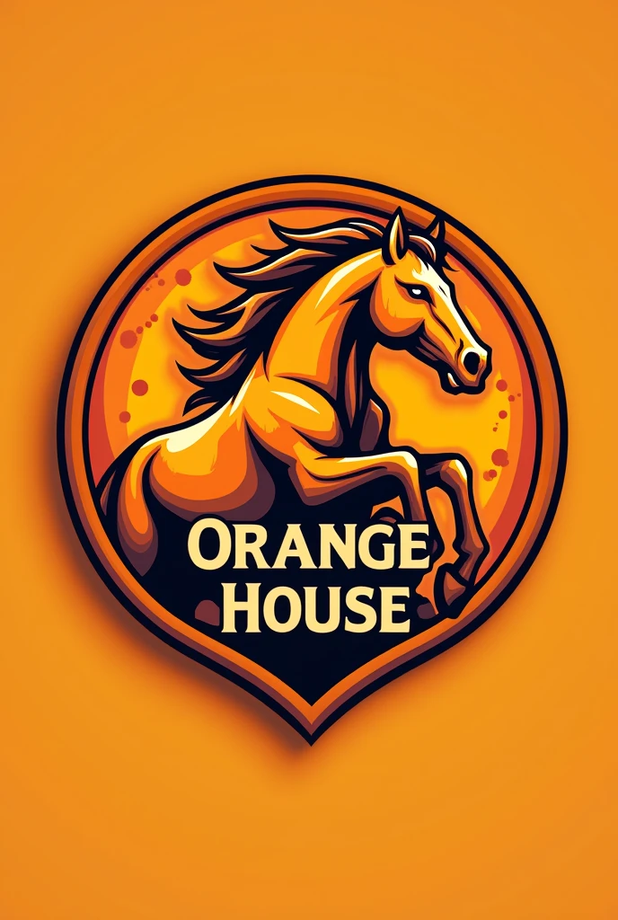 Create a shield for a team, must be circular, The orange color should predominate. A horse has to come out and say "orange house" in the logo. More lively and that "orange house" This inside the circle. I like it but it should be like the previous one but the lyrics should say, orange house.