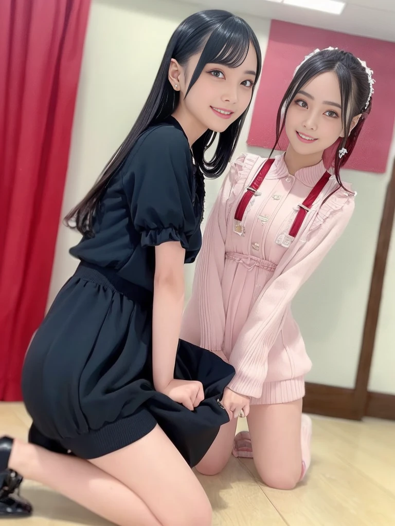 Highest quality, masterpiece, Above the knee photo, Ankh, Kneel, Side view, Cute Japan, 20th Generation, eye contact, smile, teeth, Standing pose, Horizontal view, Low - Angle,