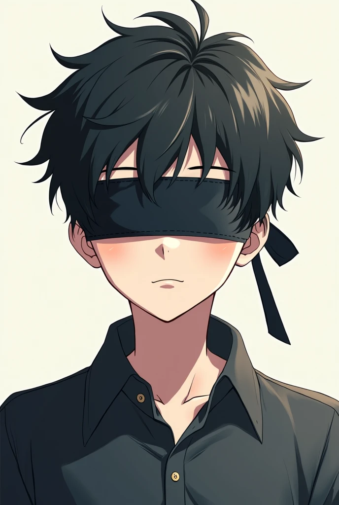 17 year old boy with a black blindfold, anime