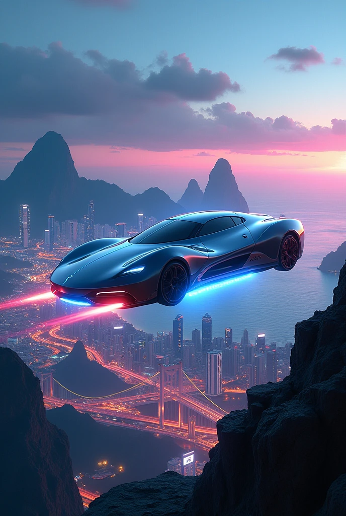 Create 5 futuristic themed Nike backgrounds with flying car and futuristic Rio de Janeiro