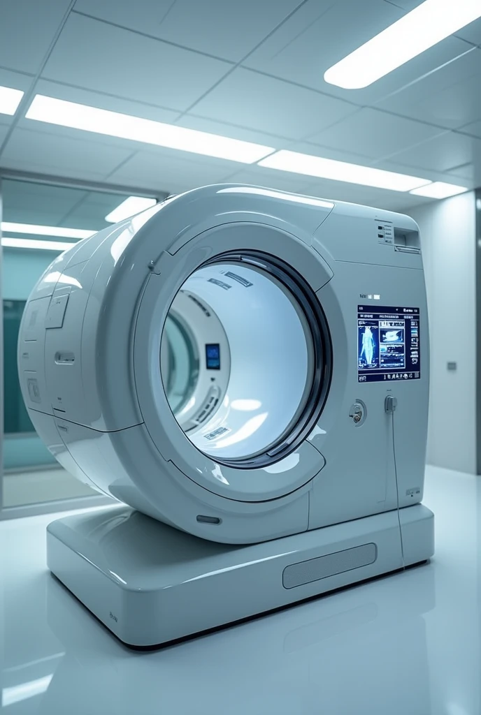 Create an automatic disease scanner machine which people can get into and stand inside. And show a screen display the diagnosis. Make it so that it has a door 
