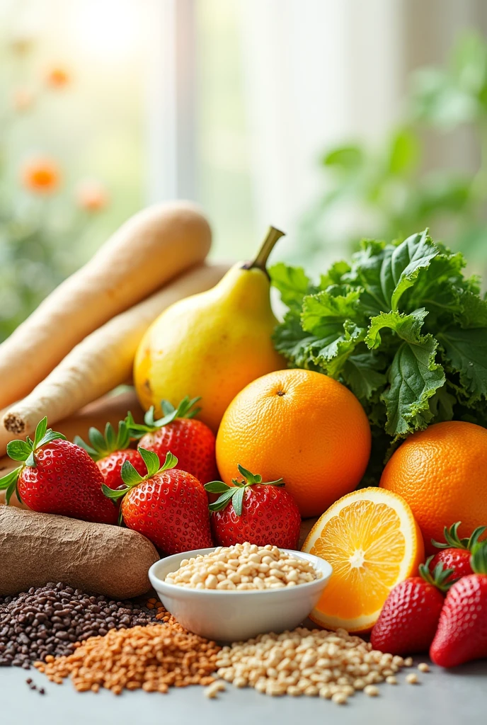 Generate me an image with all the healthy foods