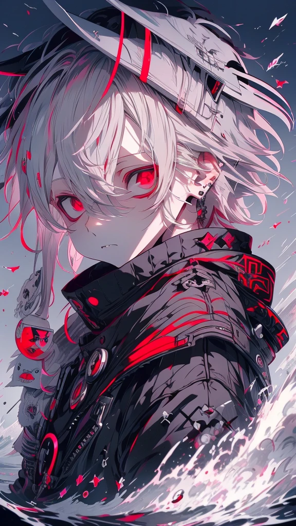 a picture of a women 20 years old short white hair standing in front of a red light, Candid Photography, Gray-haired deity, Gap Moe Yandere grimdark, dynamic poses, Gray-haired girl, Crushing Despair, Flowing white hair, short Hair Anime Girl, perfect Gray-haired girl