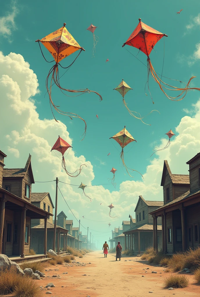 ghost town with kites