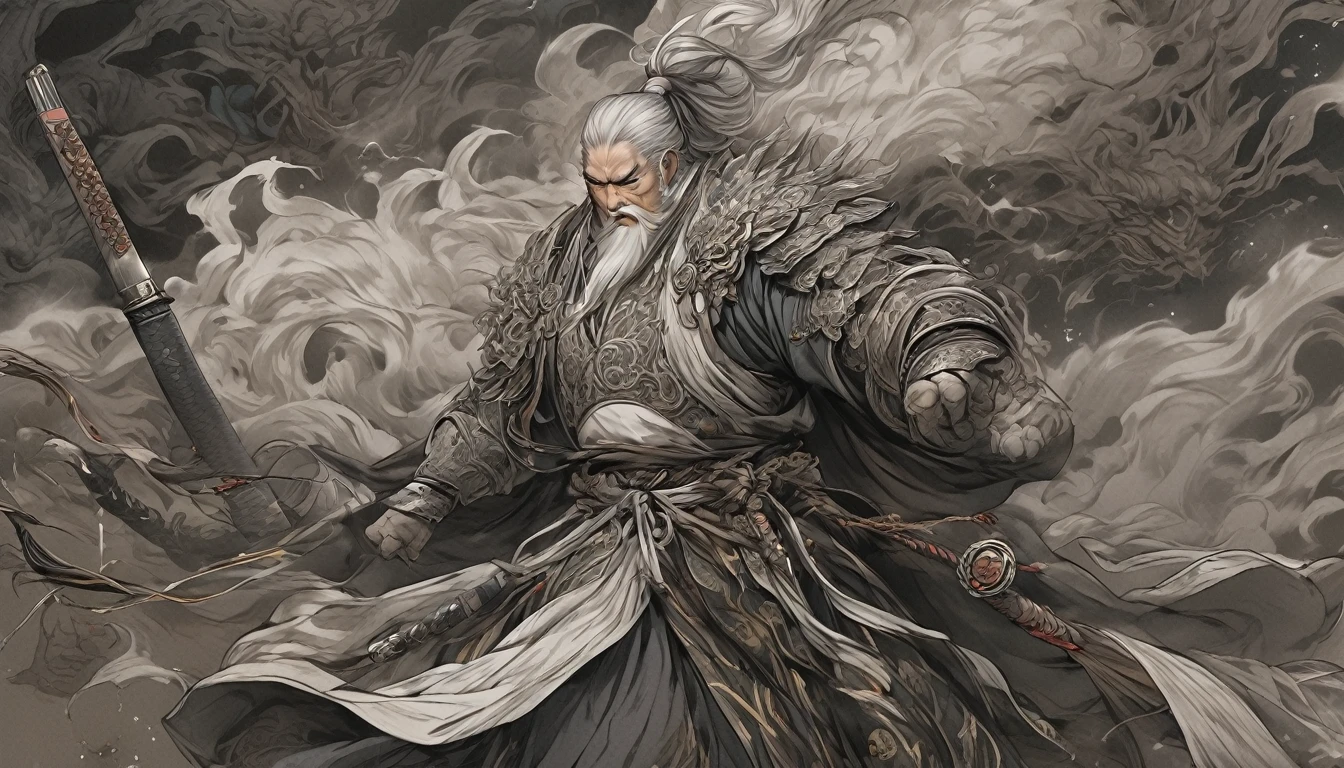 Line art drawing comic a perfect handsome male, Clear Face, Man in his 50s,muscle, Hanfu, Gray Hair, long white beard, ((whole body)), Fine grain, Detailed face,Perfect hand-crafted detail,sword,anger,sparks,１riding a horse,
cast (Immeasurable,Bamboo Flooring,Fire Glass Panel Brownian Motion,Diagonal lines,Zenith angle,Dust storm,Superfluid,ball,oval ,Flowing magic:1.0)| Horsemen, (Vibrant,Illuminate,Enthusiast,cycle,scarlet,Chrome Yellow Arcanum,Dazzling,shine ,liquid crystal,Space dust,Teleport,The Magic of Dashed Lines:1.0) Purification spell, Trace the symbol on the parchment with a quill, Precisely craft a spell, Astral Sparkle, Simple Positive XLv1, Ultra-high resolution, wallpaper, 8k,Richly textured details, Elevation, A magnificent composition, . graphic illustration, Comic art, graphic novel art, Vibrant, Very detailed . Professional, Sophisticated, Modern, Minimalist, graphic, Line art, vector graphics