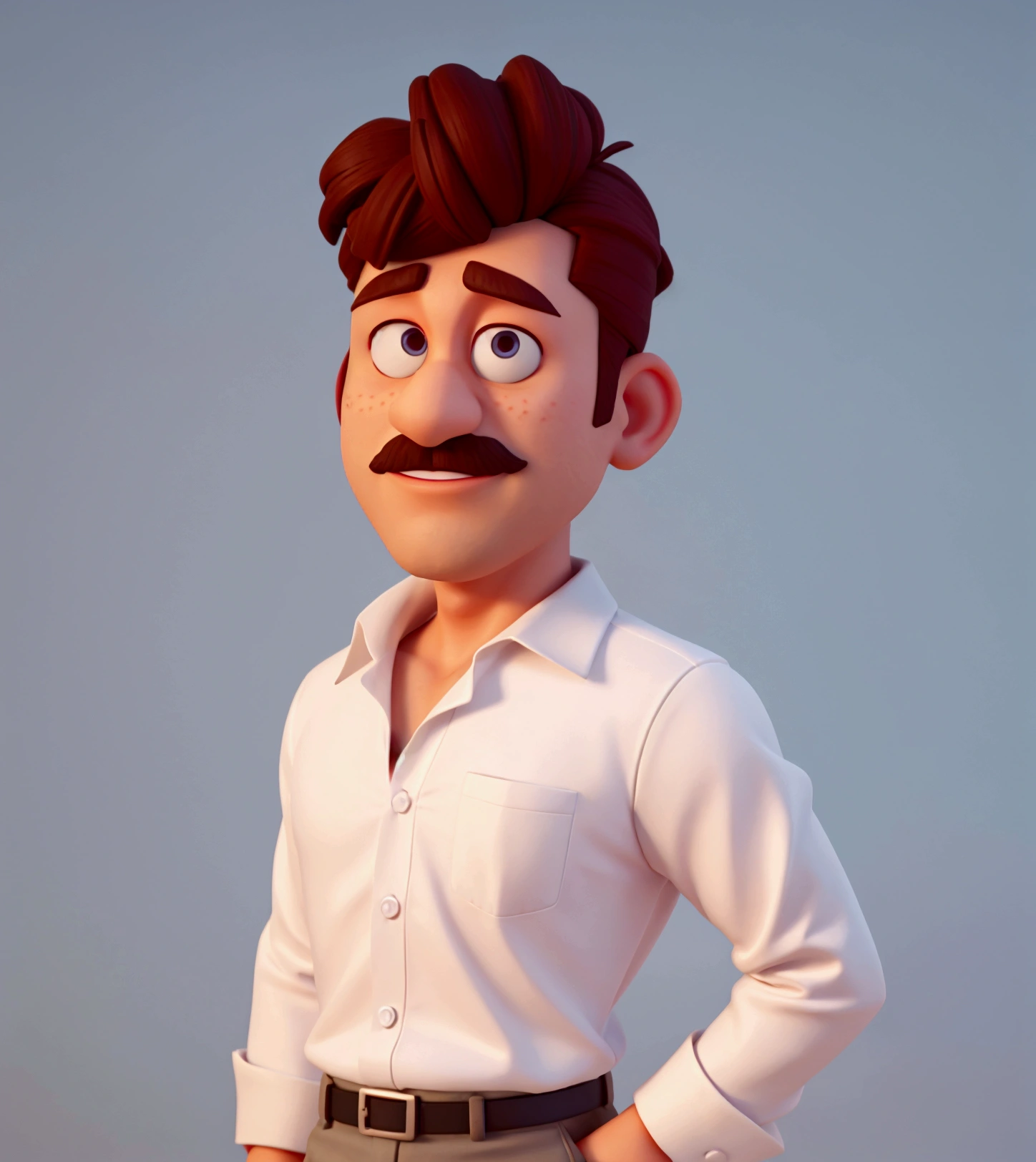 Cartoon character of a man in a white shirt, animation character, stylized character, animation style rendering, 3d stylized, Arnold Maya rendering, Stylized 3D rendering, toon render screenshot, 3d character, 3d character, Stylized 3D rendering, 3D character rendering, cartoon character, Personagem de close up, character posing, (Pixar-style) (master part:1.2) (bokeh) (best qualityer) (skin detailed) (detailed texture) (8k) (Argilla) (cinematic lighting) (sharp focus