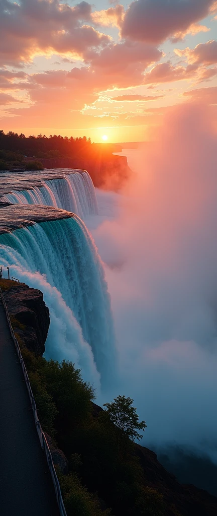 (best quality),(masterpiece:1.2),(Very detailed:1.2),Ultra-high resolution,RAW color photography,8K,Wide Landscape Photography,Realistic photos,Carefully crafted photos,Skydiving Observation Deck,Written border depth,Clear focus,In the Cloud,Niagara Falls,Sunset,Beautiful colors,Written border depth,Wide-angle light,Low contrast,Backlight,Clear focus,Vibrant colors,Mobile Configuration
