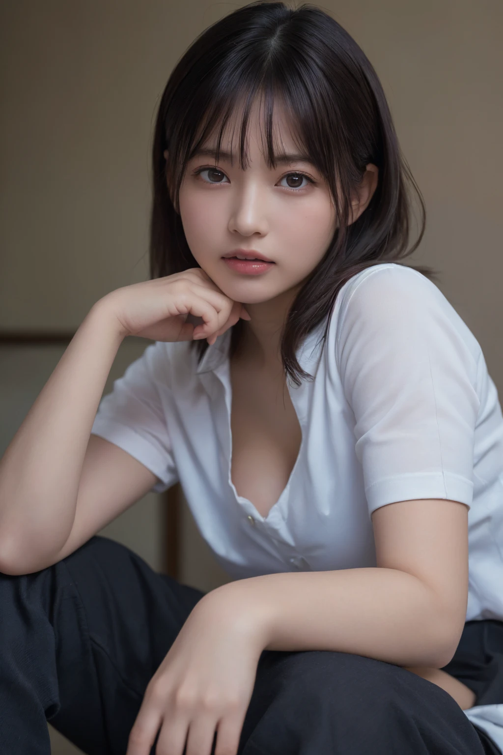 (Highest quality:1.4),(masterpiece:1.4),(Realistic:1.4),(Realistic:1.2),(超High resolution, RAW Photos:1.4),(High resolution, Very detailed:1.2),(8k:1.2),photograph,a photo of a dark-haired,one person&#39;s,alone,((( teacher, Pink Apron, kindergarten:1.3), (Adult female:1.5),Large Breasts, (Kids Room:1.2), Children's Toys, During the day, A kind smile)),((Big Breasts)),(((Large areola:1.4))), (spread legs:1.3), (spread pussy:1.3)