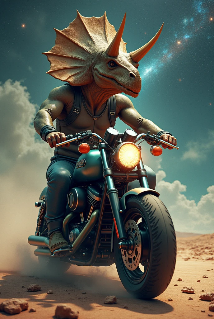 Interstellar dinosaurs,Triceratops head,The human body,Riding a Harley motorcycle