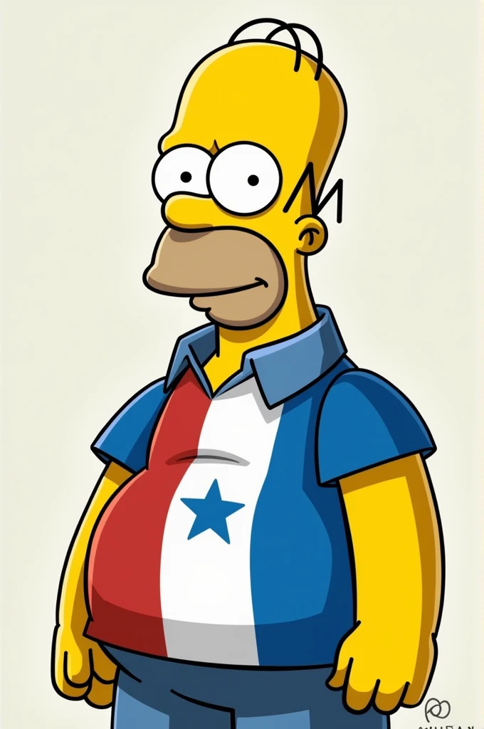 Homer Simpson wearing a shirt with the colors of the Honduran flag in turquoise