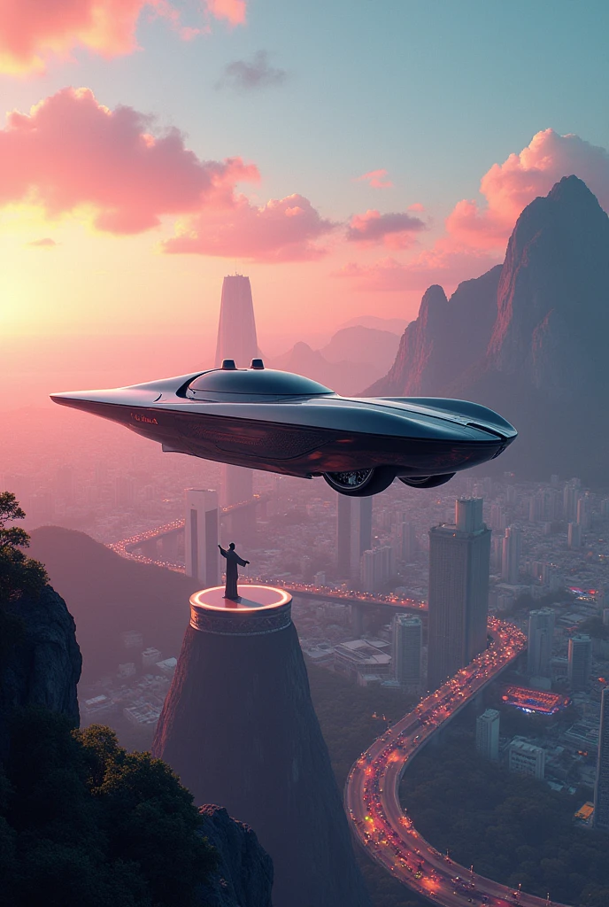 Create 5 Nike backgrounds with futuristic theme featuring flying car and Rio de Janeiro Christ the Redeemer futuristic jockey Nike logo featured