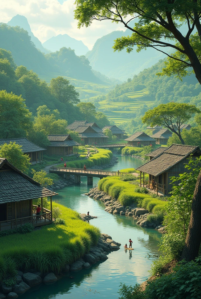 A village in vietnam verry chill. field And riverside