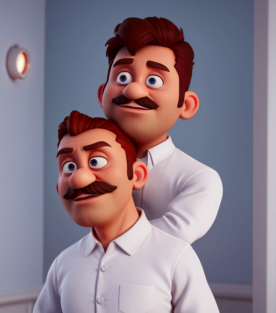 Cartoon character of a man in a white shirt, animation character, stylized character, animation style rendering, 3d stylized, Arnold Maya rendering, Stylized 3D rendering, toon render screenshot, 3d character, 3d character, Stylized 3D rendering, 3D character rendering, cartoon character, Personagem de close up, character posing,  (Pixar-style) (master part:1.2) (bokeh) (best qualityer) (skin detailed) (detailed texture) (8k) (Argilla) (cinematic lighting) (sharp focus