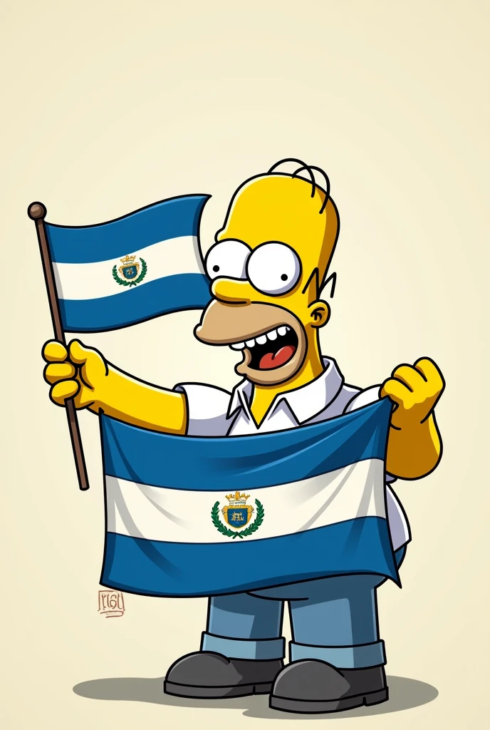 Homer Simpson with the flag of Honduras in his hand