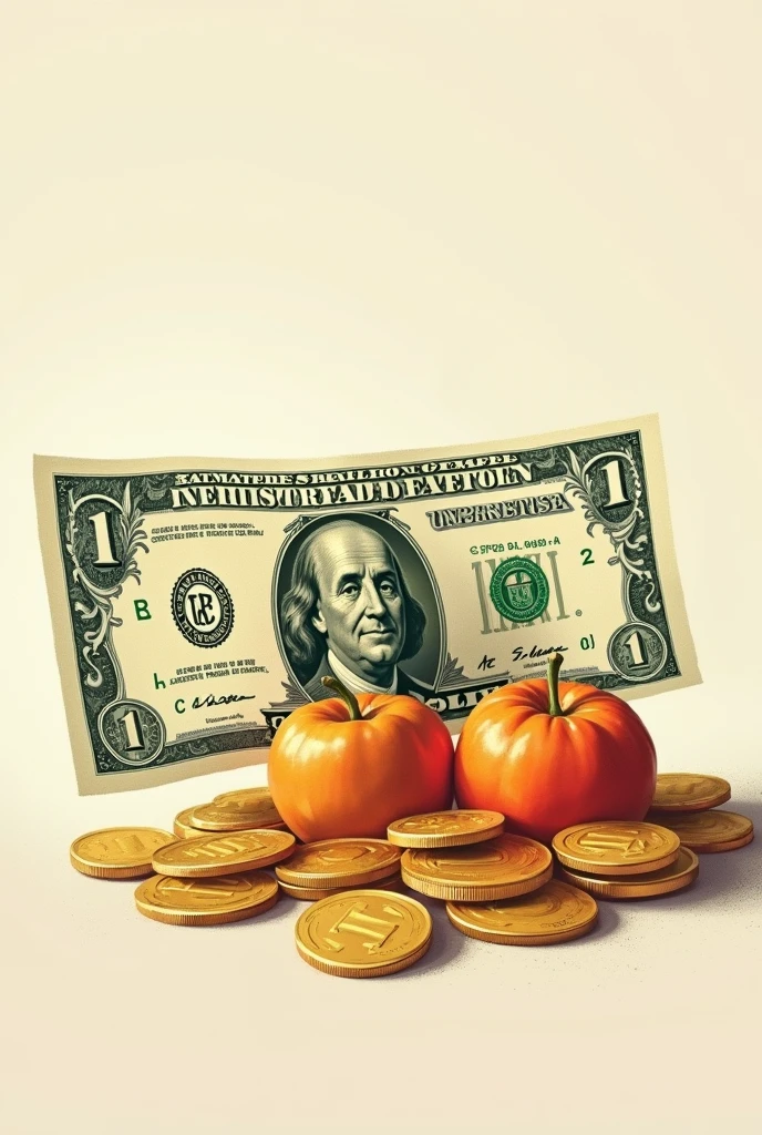 Create me a picture of a banknote and coins thanks to hard work