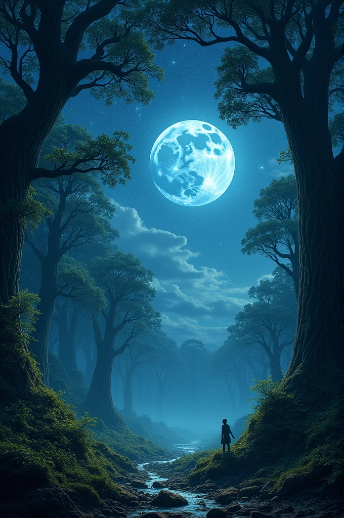 A beautiful night scene in a forest with a starry sky filled with countless stars, soft moonlight illuminating the trees, serene and magical atmosphere, high quality, 4k resolution