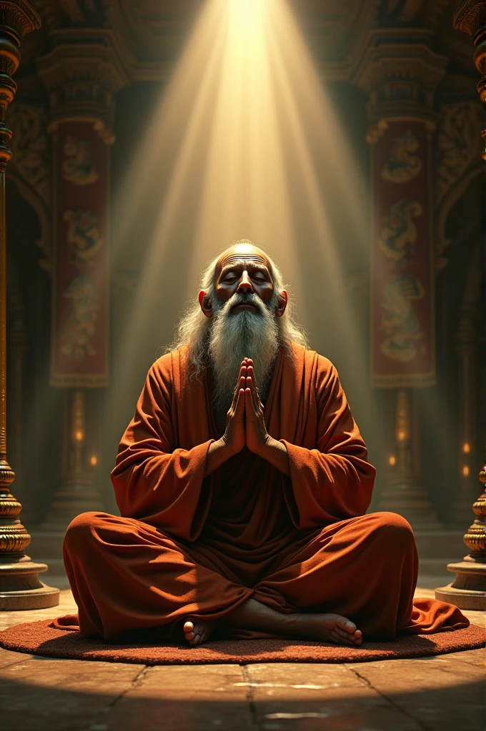 Make an image of a old monk who is chanting to his God "Shiva "