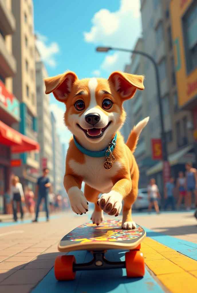 dog riding a skateboard