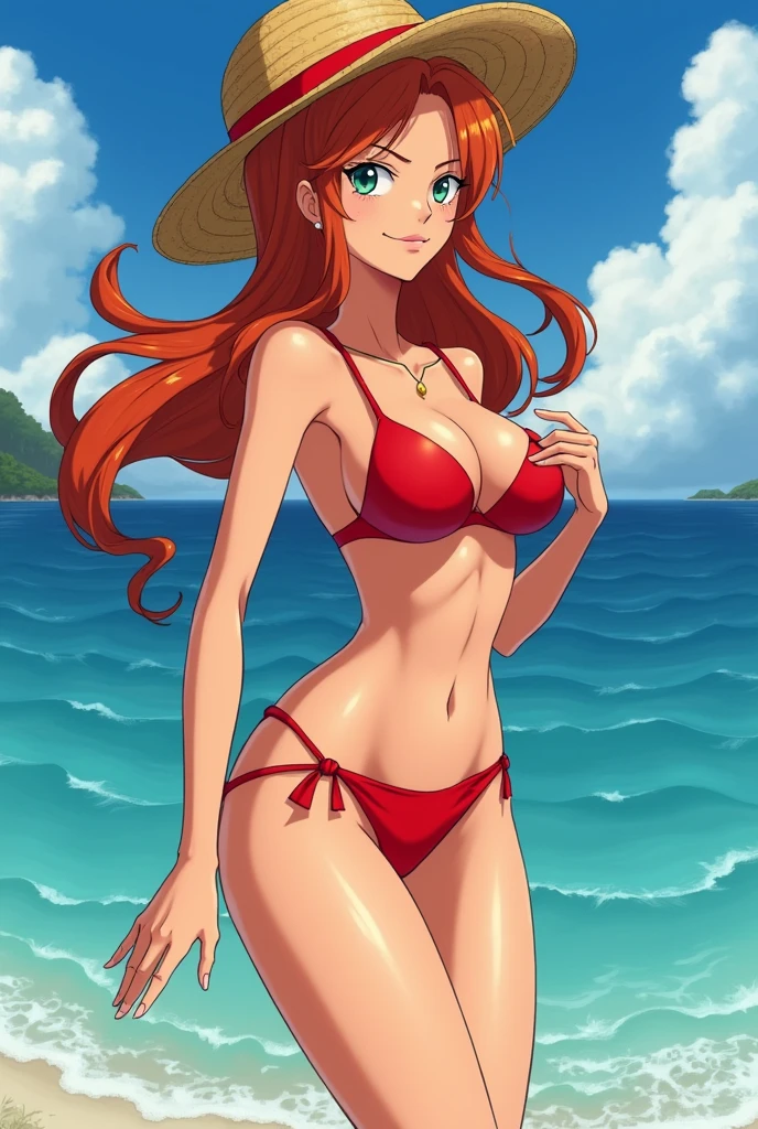 Make Nami from One Piece anime version busty and big ass without clothes 

