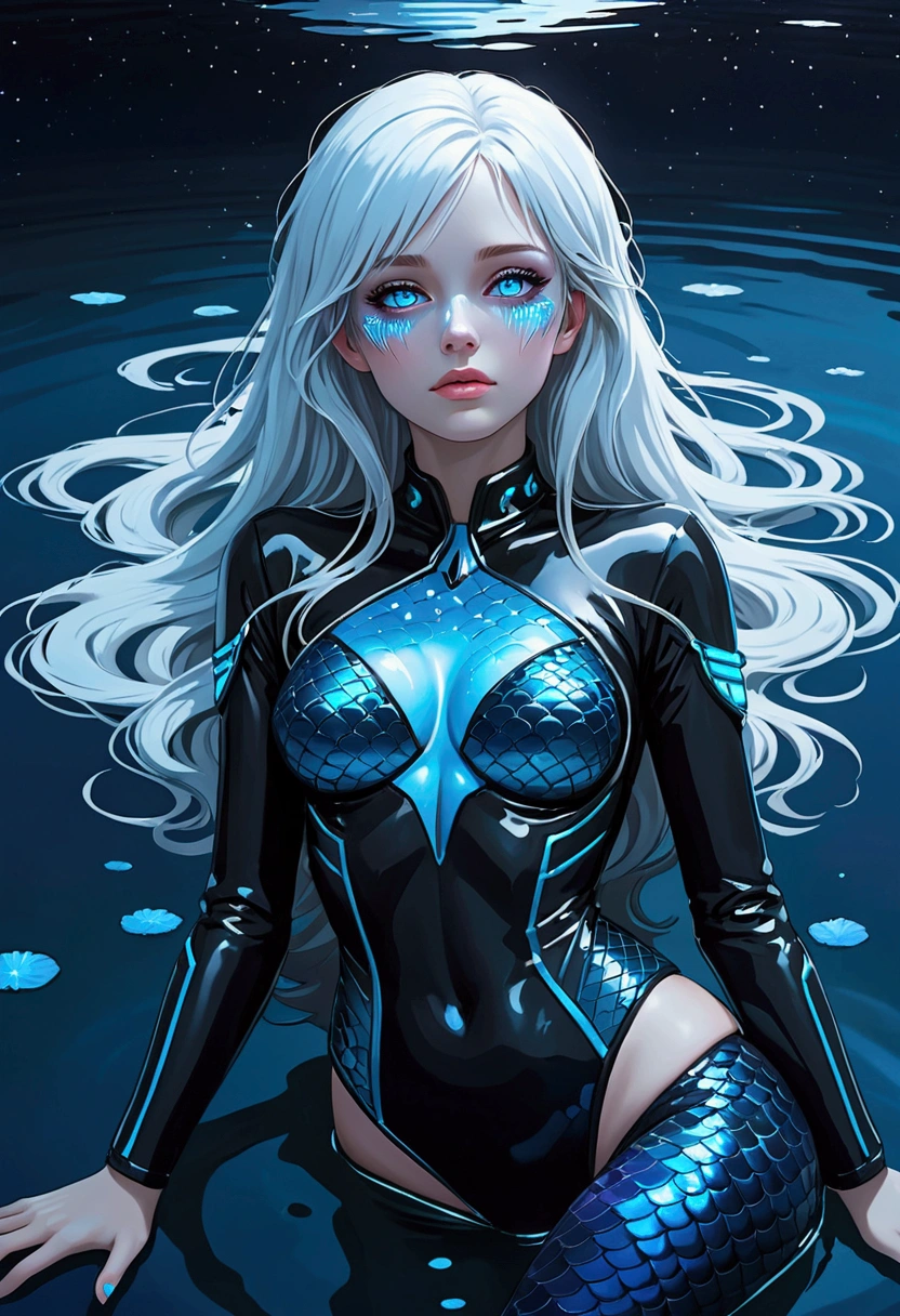 uma imagem de uma bruxa do mar, cabelos verdes longos, Evil, Villain, she's coming to you, de perto, oceano escuro,( underwater:1.1), lightnings, olhos brilhantes, usando um vestido feito de algas, tentacles, polvo, (de perto:1.3)