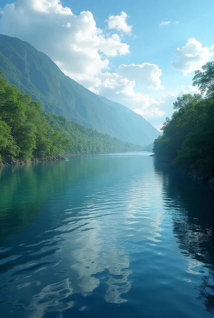 (masterpiece:1.2,best quality,Ultra-high resolution,Very detailed,Practical,RAW photos:1.2,Carefully crafted photos),8K,wallpaper,(Ray Tracing),Japan,(Majestic river,Beautiful water surface,Diffuse reflection of light),A photo showing the movement of clouds and water,