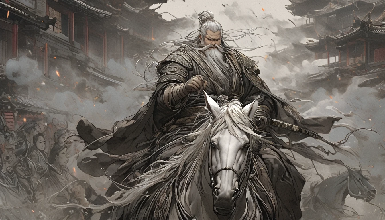 Line art drawing comic a perfect handsome male, Clear Face, Man in his 50s,muscle, Hanfu, Gray Hair, long white beard, ((whole body)), Fine grain, Detailed face,Perfect hand-crafted detail,sword,anger,sparks,1riding a horse,
cast (Immeasurable,Bamboo Flooring,Fire Glass Panel Brownian Motion,Diagonal lines,Zenith angle,Dust storm,Superfluid,ball,oval ,Flowing magic:1.0)| Horsemen, (Vibrant,Illuminate,Enthusiast,cycle,scarlet,Chrome Yellow Arcanum,Dazzling,shine ,liquid crystal,Space dust,Teleport,The Magic of Dashed Lines:1.0) Purification spell, Trace the symbol on the parchment with a quill, Precisely craft a spell, Astral Sparkle, Simple Positive XLv1, Ultra-high resolution, wallpaper, 8k,Richly textured details, Elevation, A magnificent composition, . graphic illustration, Comic art, graphic novel art, Vibrant, Very detailed . Professional, Sophisticated, Modern, Minimalist, graphic, Line art, vector graphics