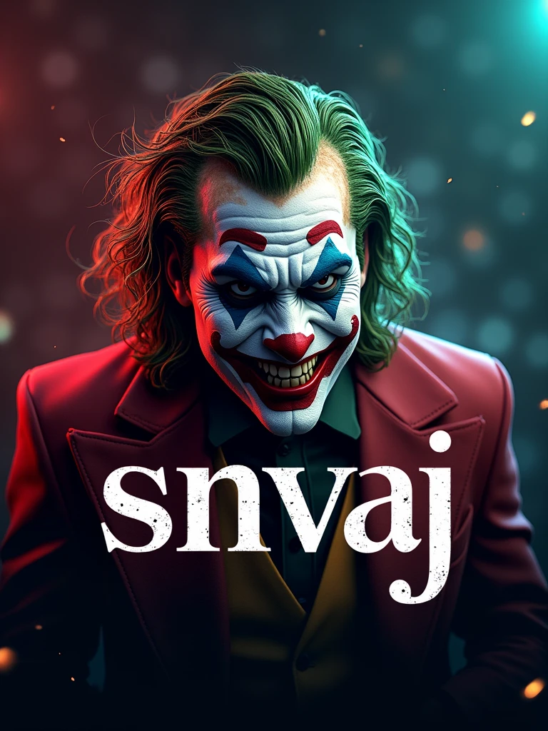 logo "snvaj" stylish letter logo front, background joker ,realistic and attitude with logo joker ,realistic real