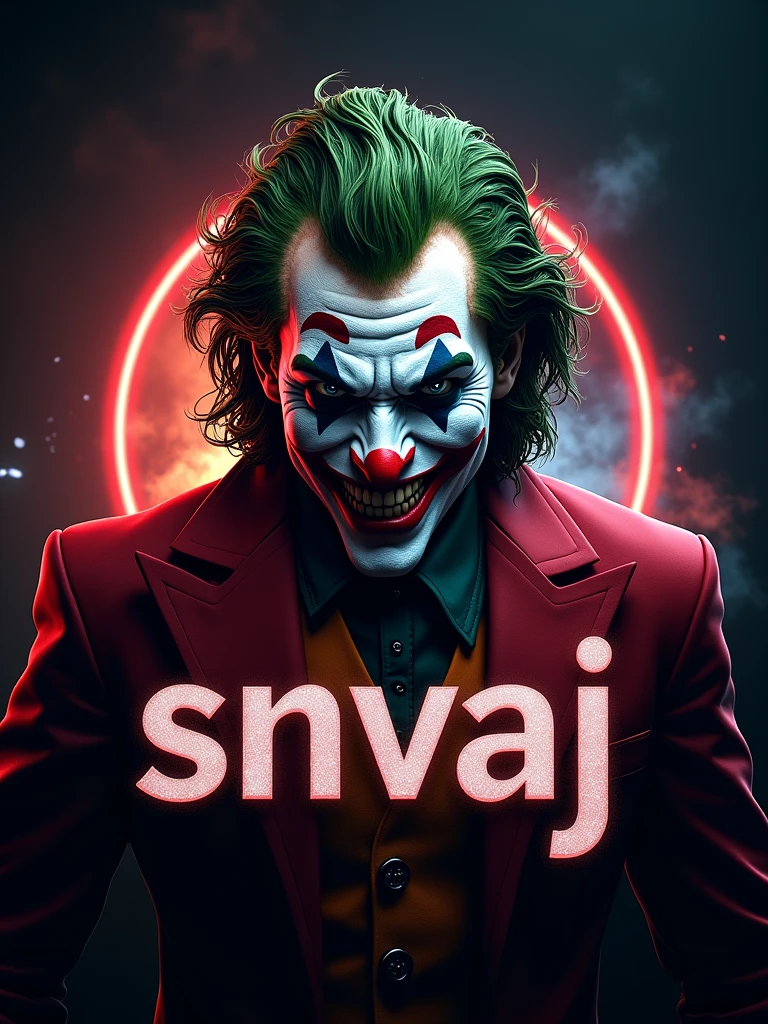 logo "snvaj" stylish letter logo front, background joker ,realistic and attitude with logo joker ,realistic real