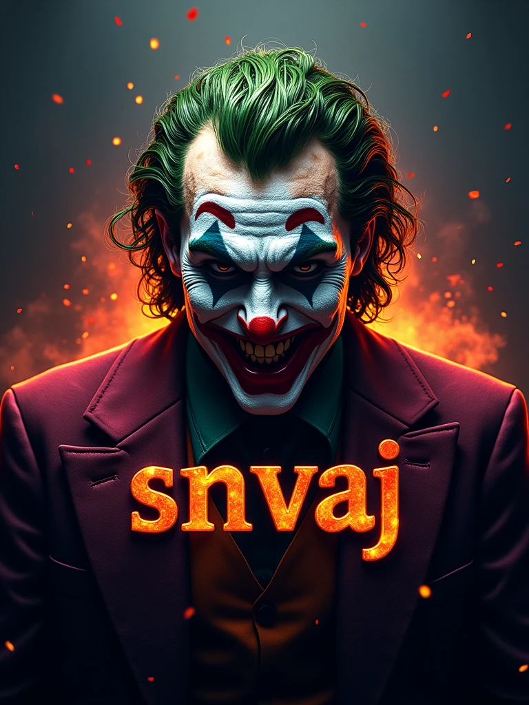 logo "snvaj" stylish letter logo front, background joker ,realistic and attitude with logo joker ,realistic real