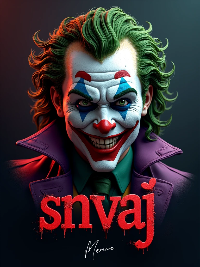logo "snvaj" stylish letter logo front, background joker ,realistic and attitude with logo joker ,realistic real