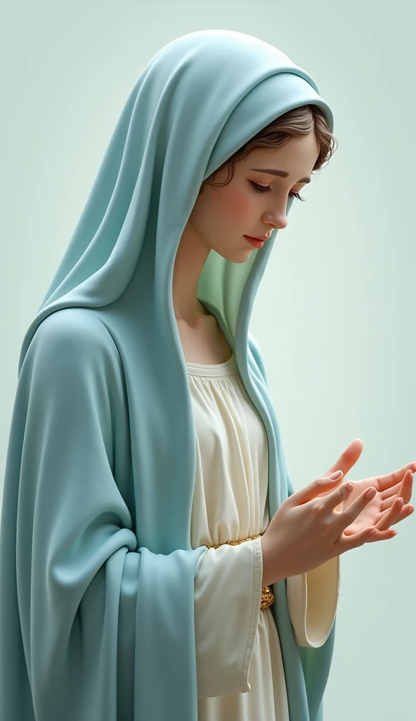 Beautiful young Virgin Mary with open arms looking down at the camera、nude、Light Blue Veil、Browsing Caution