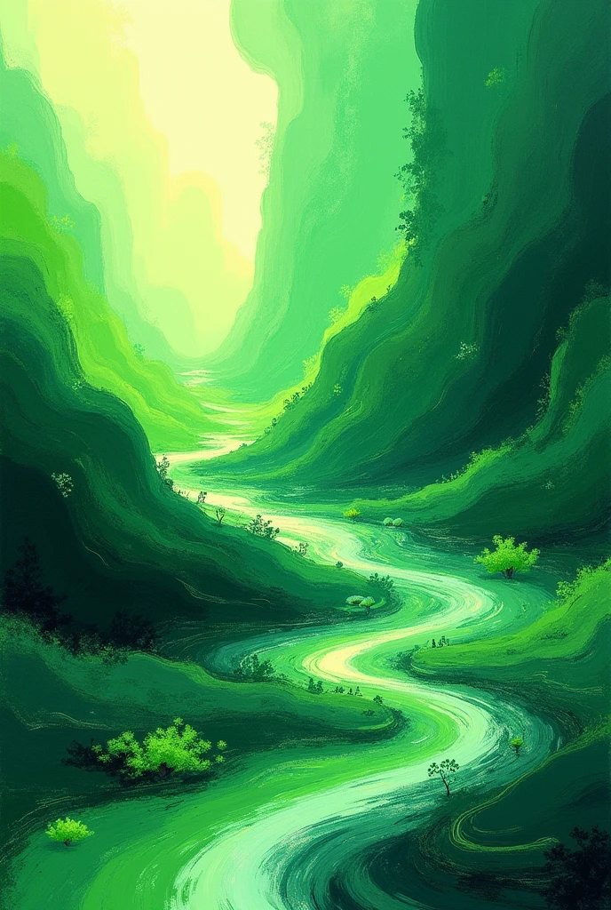 Create an abstract mural with green colors in panoramic horizontal format