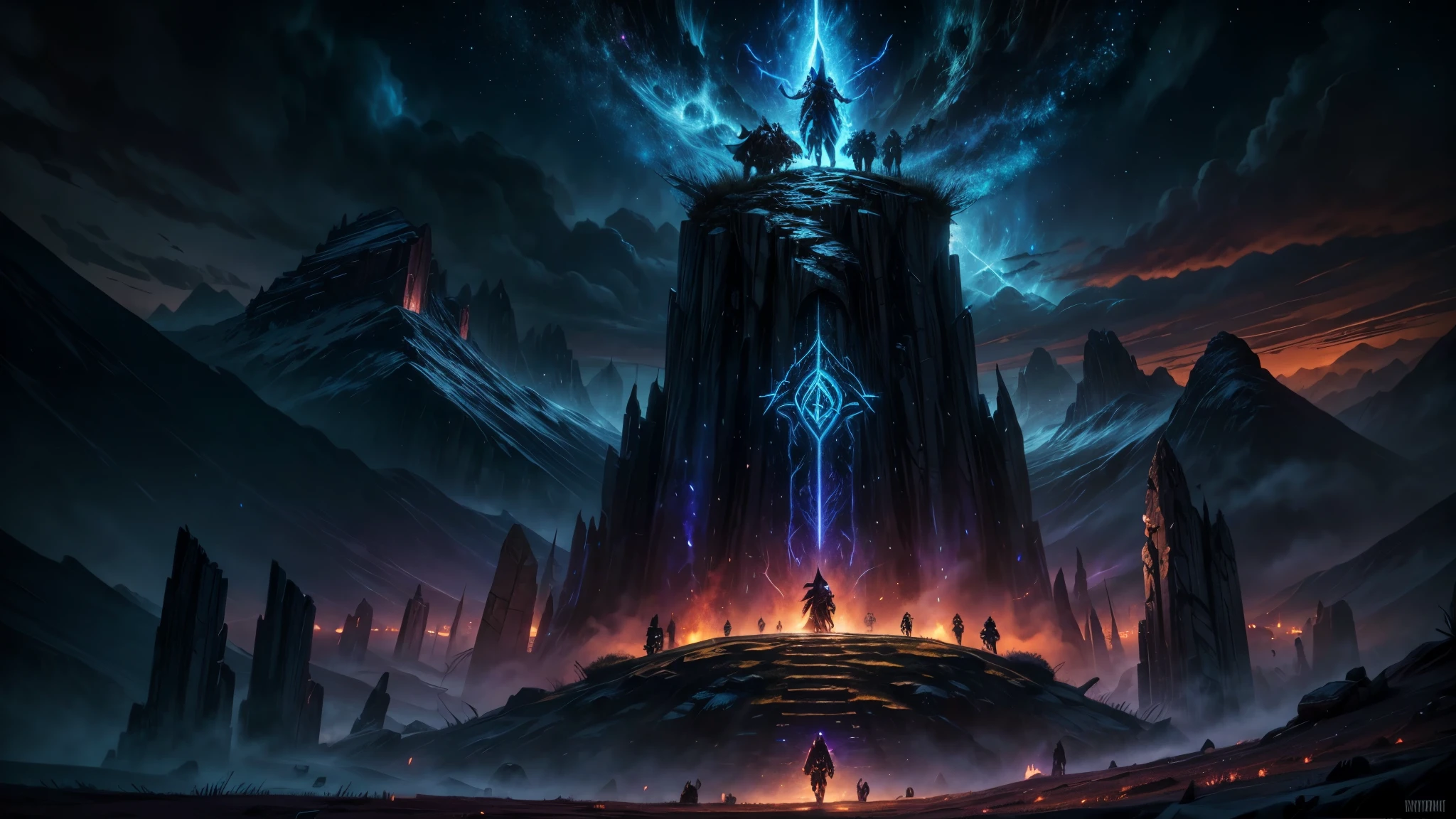 Prompt 3: The Final Stand (World of Warcraft Style)
Description: On a high mountain peak under a twilight sky, WoW-style heroes stand united, their silhouettes defined by a glowing, ethereal light. The characters wear oversized, iconic armor and wield massive, glowing weapons. The mountain peak is infused with ancient, magical energy, with runes and mystical symbols glowing from the ground. The scene is heroic and majestic, evoking the legendary feel of WoW's epic battles and characters. The background includes a twilight sky filled with stars, representing their undying resilience.
Style: World of Warcraft, heroic, stylized, vibrant, mystical, exaggerated proportions.