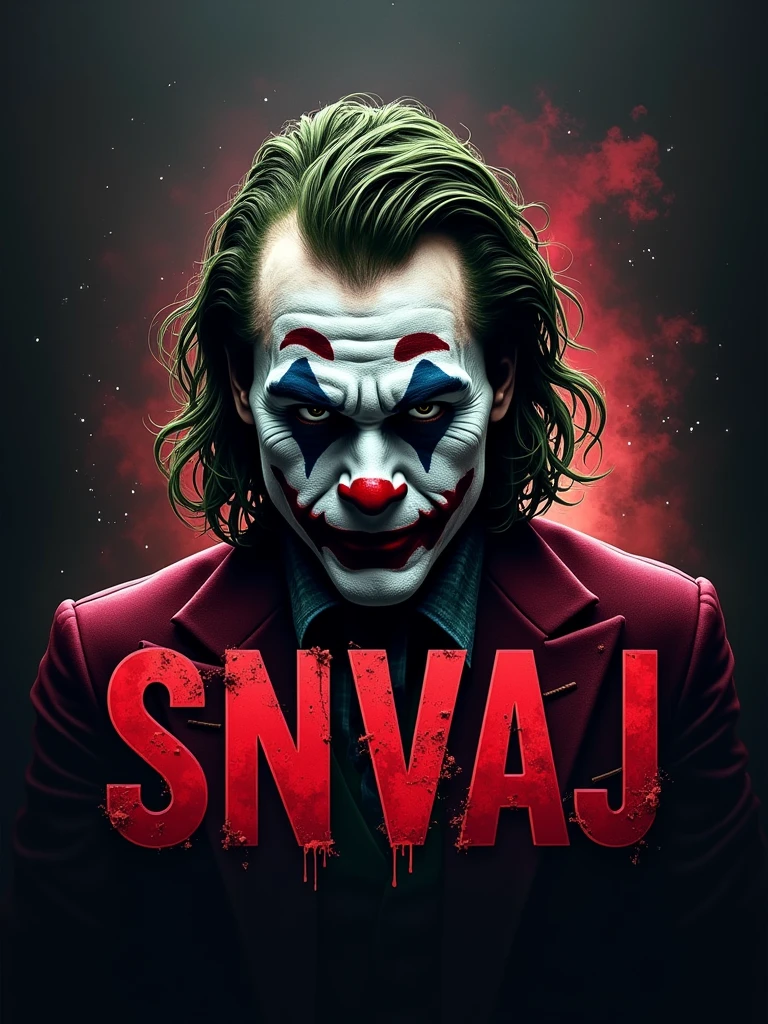 logo "snvaj" stylish letter logo front, background joker ,realistic and attitude with logo joker ,realistic real