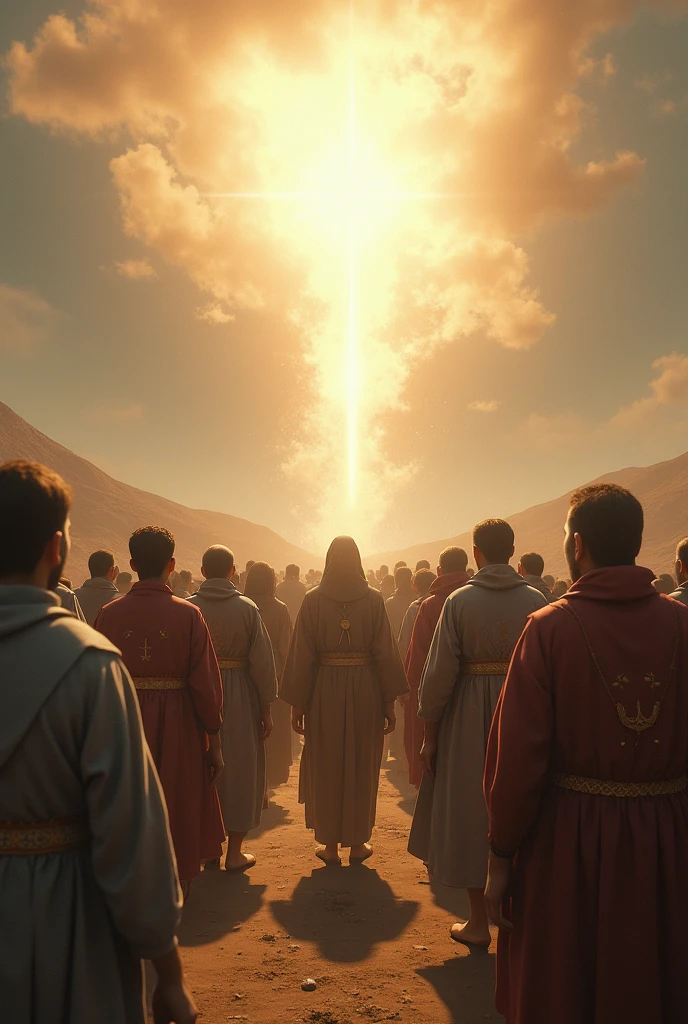 The Rapture ,Thousands of people are floating in the air,Standing on the clouds, Thousands of people are dressed in white, Raise your hands and sing hymns to praise God. The scenes are magnificent and surreal. (Best Quality, 4k, 8K, high resolucion, Masterpiece:1.2), Ultra-detailed, (realisitic, Photorealistic, Realistis:1.37), portrait of a, Vivid colors, studio lit, Sharp focus, physics based rendering, extreme detail description, Biblical Topics, grand ambience, radiant light.
