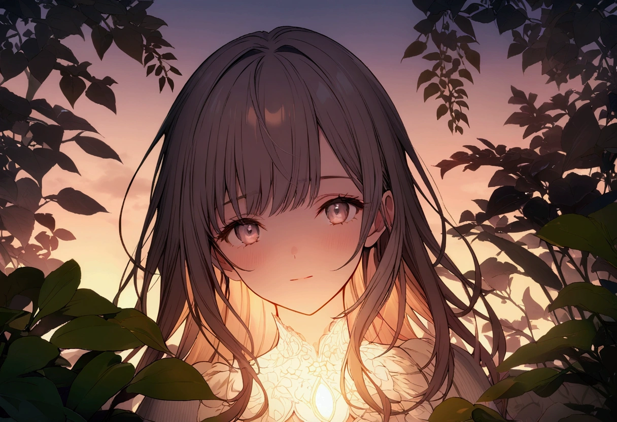 (Highly detailed CG Unity 8k wallpaper), Outdoor Garden, バックLight, Light, Volumetric Lighting, Delicate face, Simple Background、evening