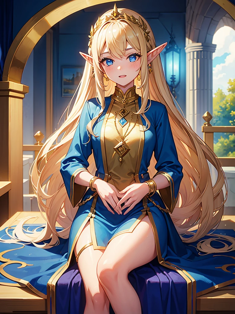 1girl, 18 years old, elf, Dress with gold inserts,