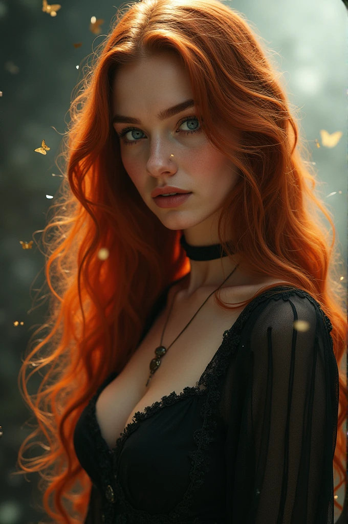masterpiece:1.2, ultra-detailed, realistic, portrait, A beautiful porn actress model young woman with plump lips in her 30s, direct angle, slutty dress, piece of art, Best quality, (very detailed raw photo :1. 2), 8k arnald, Phil Haley style, model shooting, Midway, Supermodel, Model poses, loose hair, beautiful eyes, close-up photo, a high resolution, piece of art, (beautiful detailed eyes), (beautifully detailed face), Perfectly shaped body, (Ultra detailed),  standing and looking directly into the camera, evening time, cozy style, sexy short dress, huge breasts, very hot woman, beautiful face, sexy gaze, smoky eyes, seductive gaze, high-resolution picture, Long hair, Colossal tits, Looking at Viewer, Bare shoulders, jewelry, a necklace, off shoulders, Sweaters, Realistic, playful look and playful smile, playful gaze, dark and foggy background, red-hair


