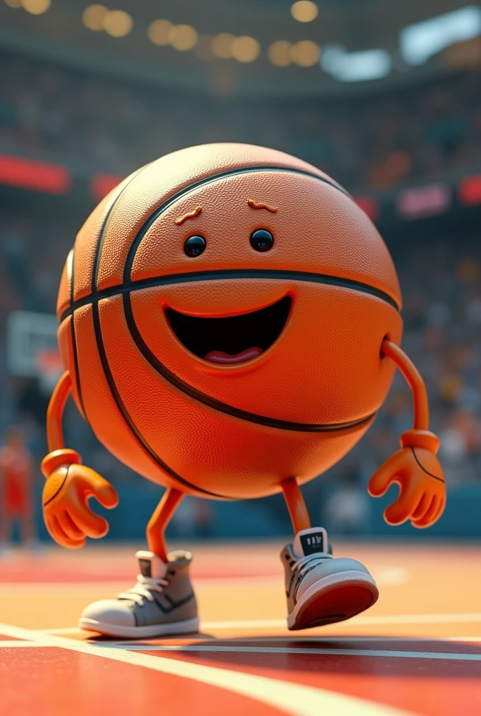 Humanized basketball with arms and legs doing physical activity 