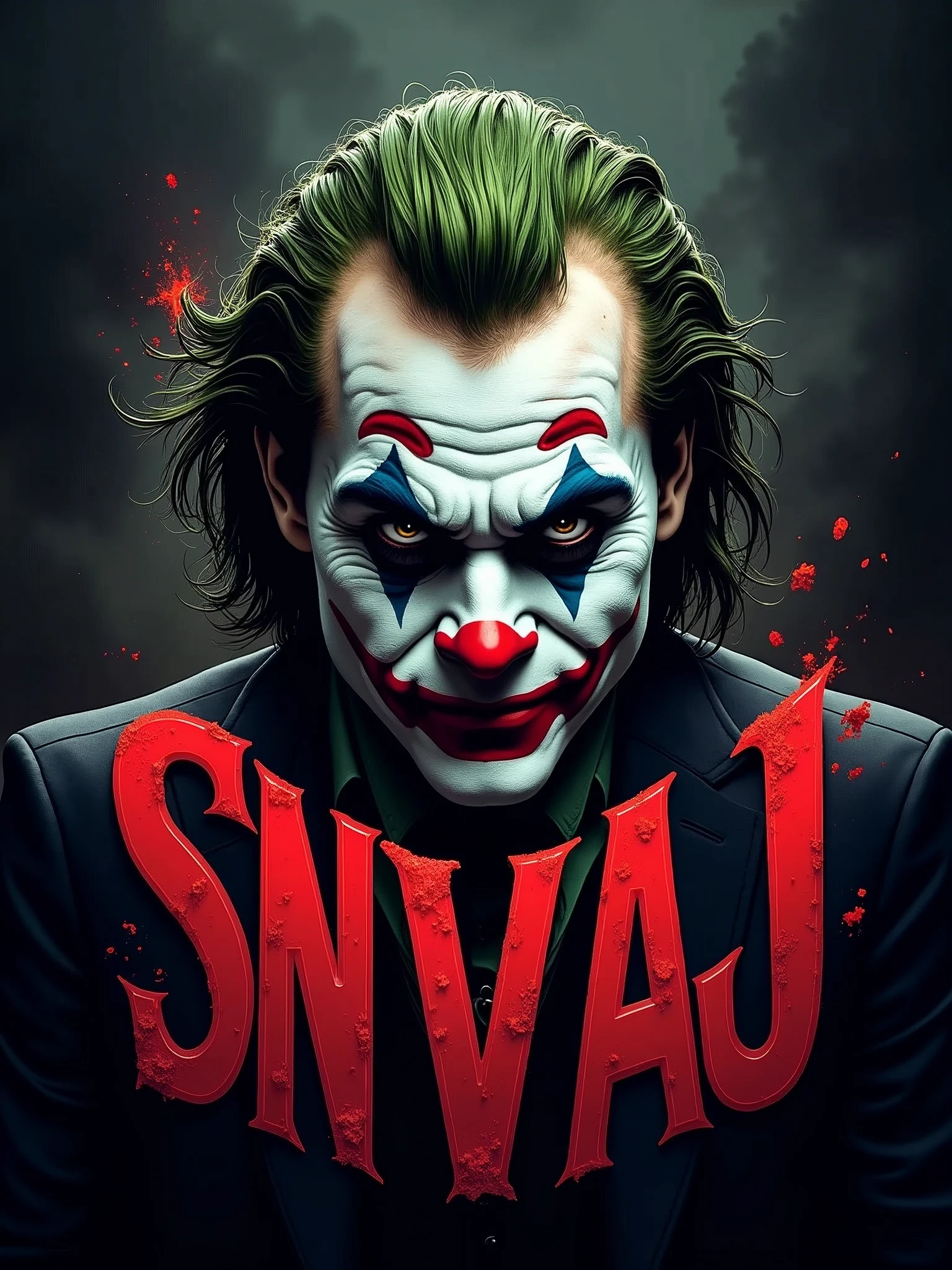 logo "snvaj" stylish letter logo front, background joker ,realistic and attitude with logo joker ,realistic real