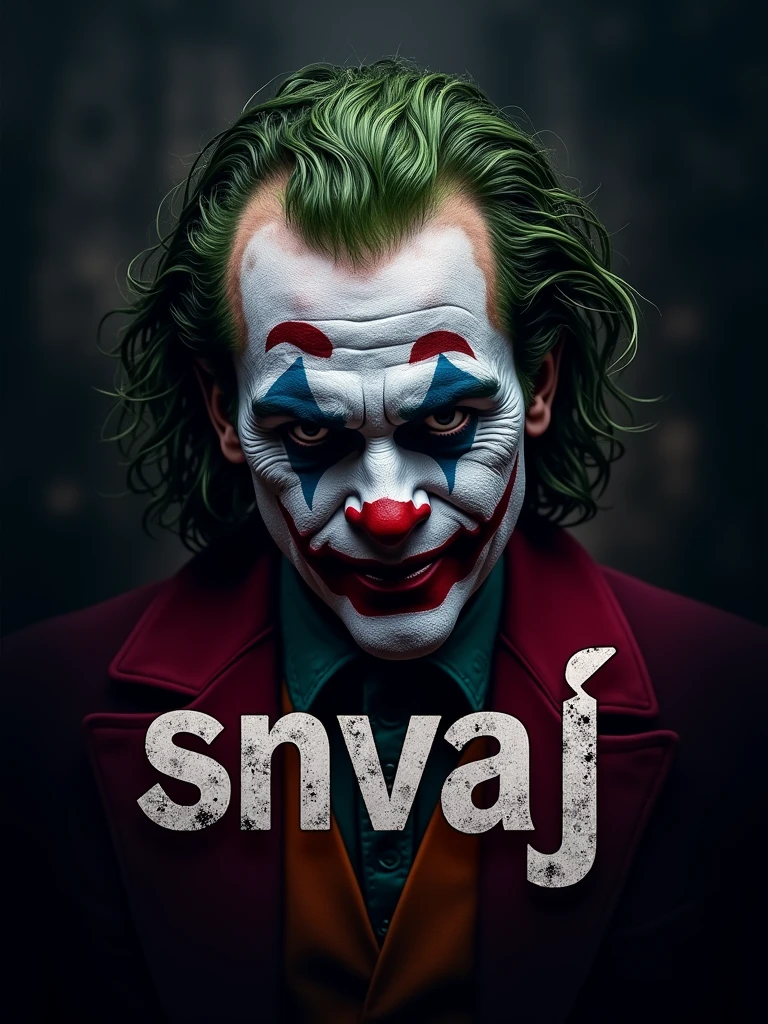 logo "snvaj" stylish letter logo front, background joker ,realistic and attitude with logo joker ,realistic real