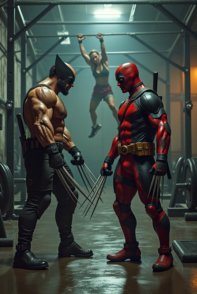 Wolverine and Deadpool at the gym 