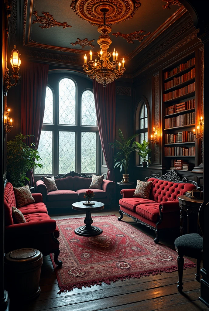 Interior designs of a small house with gothic or fantasy victorian style