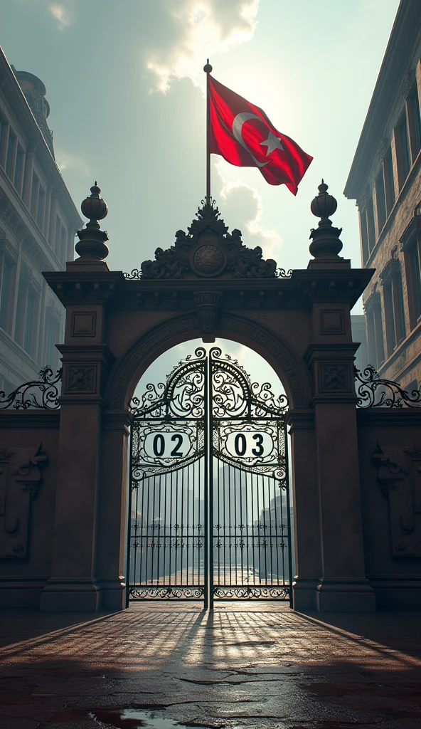 GATE 02 03 BULL RED AND WHITE FLAG WRITING ON GATE 02 03