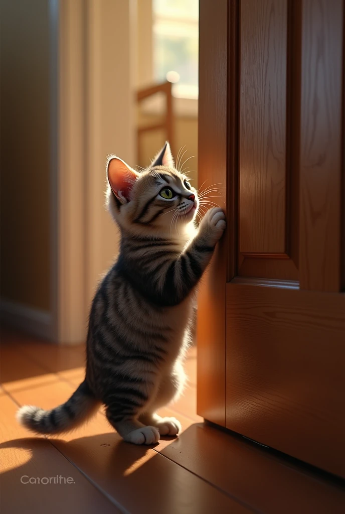 Cat sniffing a closed door