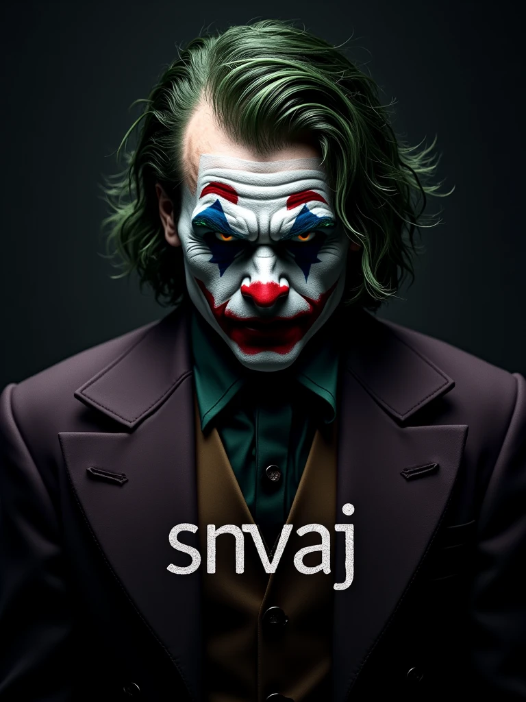 logo "snvaj" stylish letter logo front, background joker ,realistic and attitude with logo joker ,realistic real