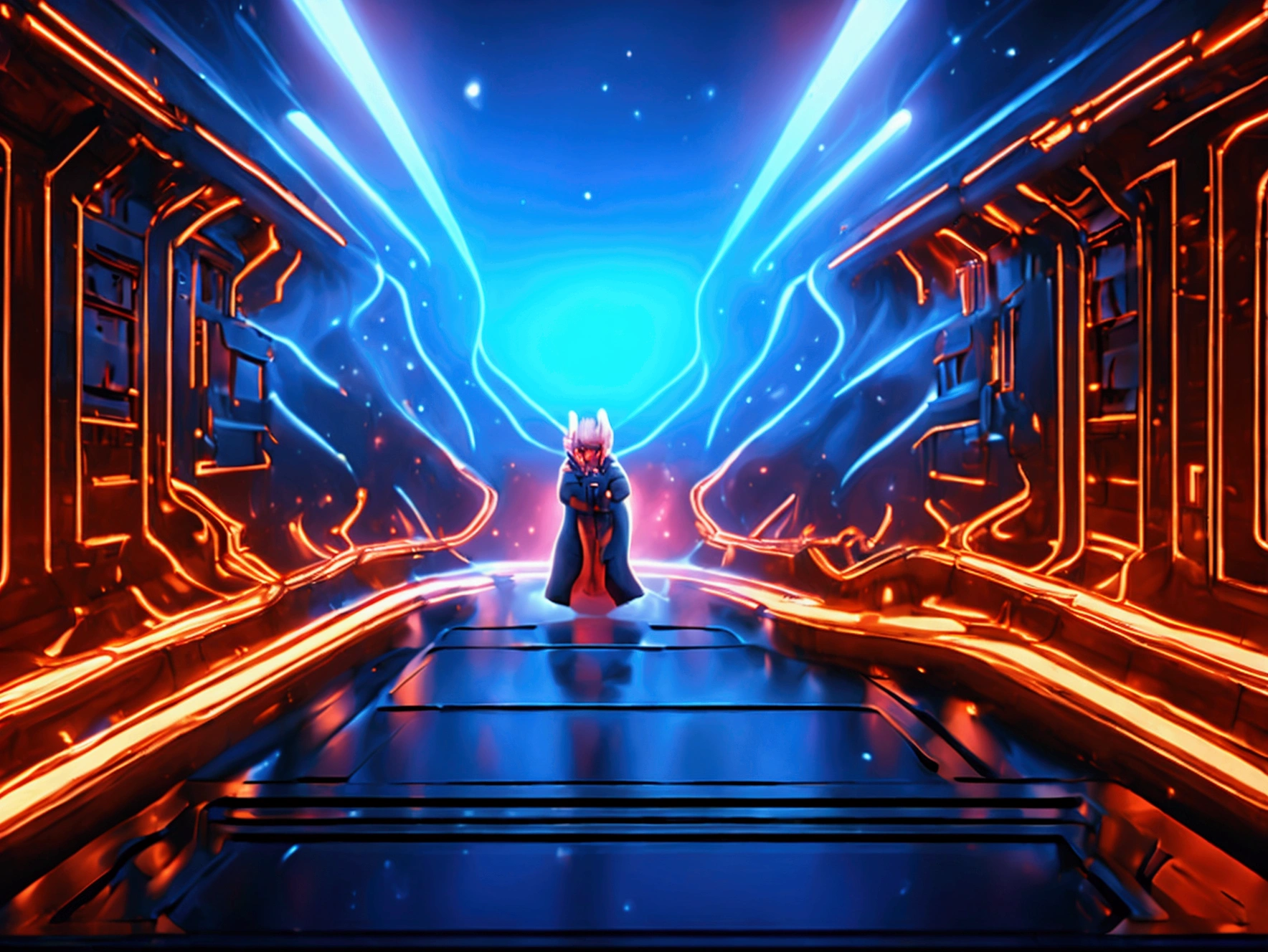 masterpiece,epic,corvid, smiling in a sadistic and disturbing way, priest's suit with red stripes, red vest under the trench coat, round red glasses, background of vapor waves,the universe in hands.