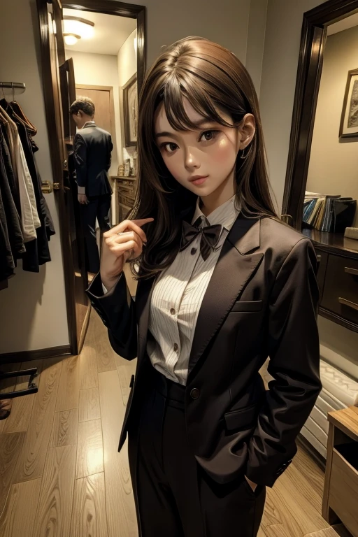 Suit Girl The beauty of a suit、pants suit Brown Hair Long Hair